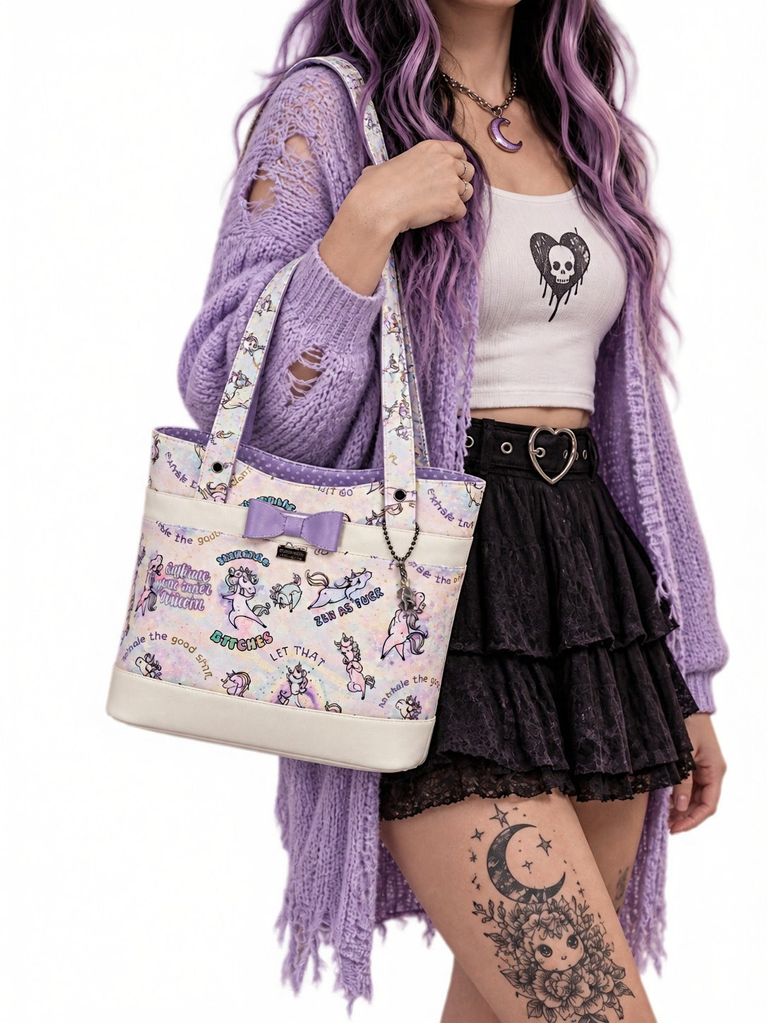 Pastel Snarky Unicorn Rachel Handbag – Funny Adult Humor Vinyl Purse 11.5" Handmade