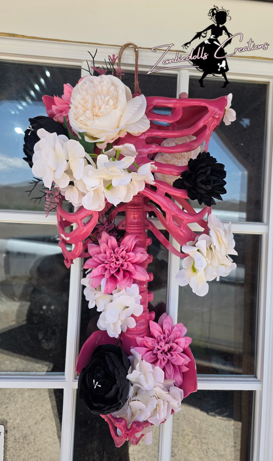 Pink Gothic Ribcage - Floral Wall decor
